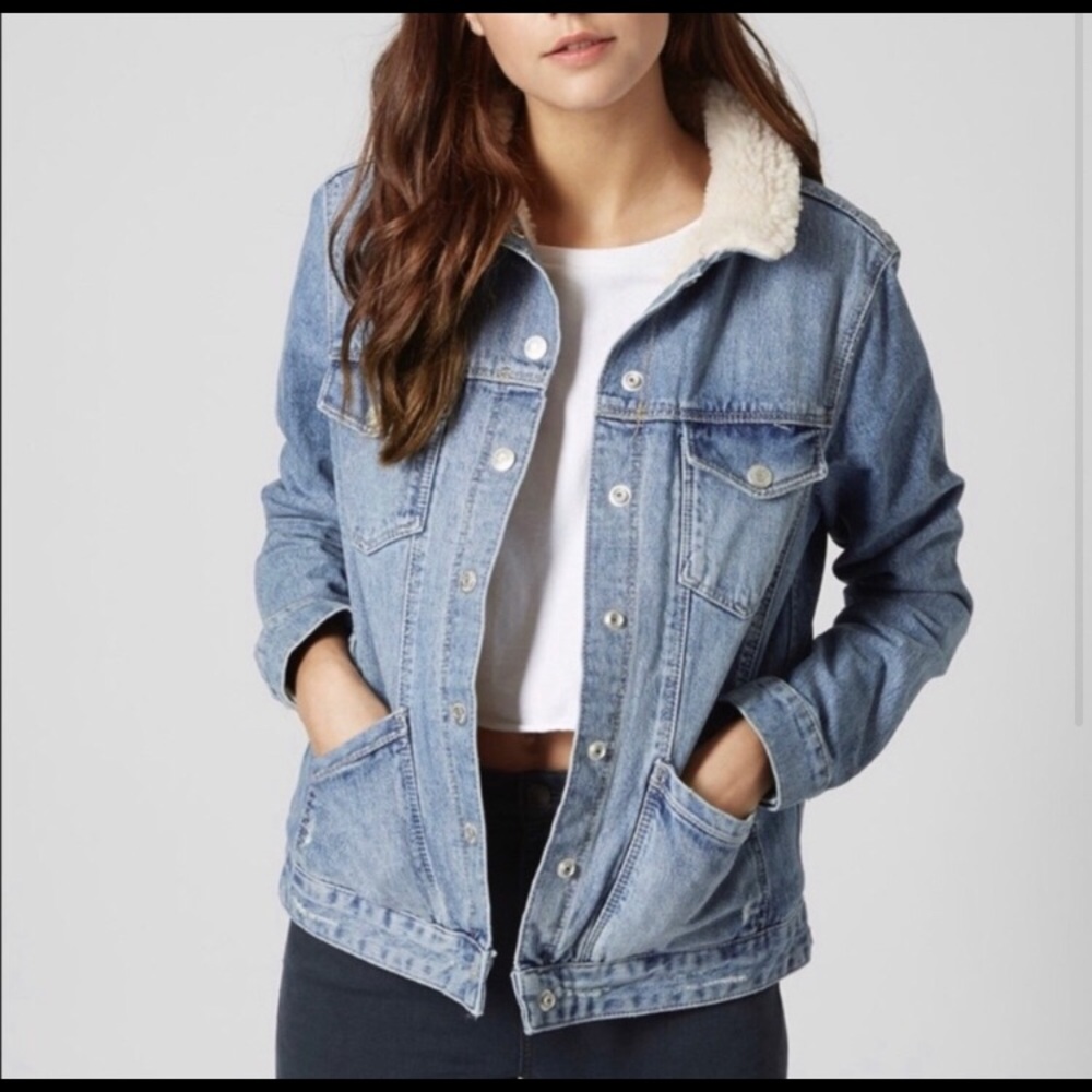 Topshop Moto Denim Borg Sherpa Jacket